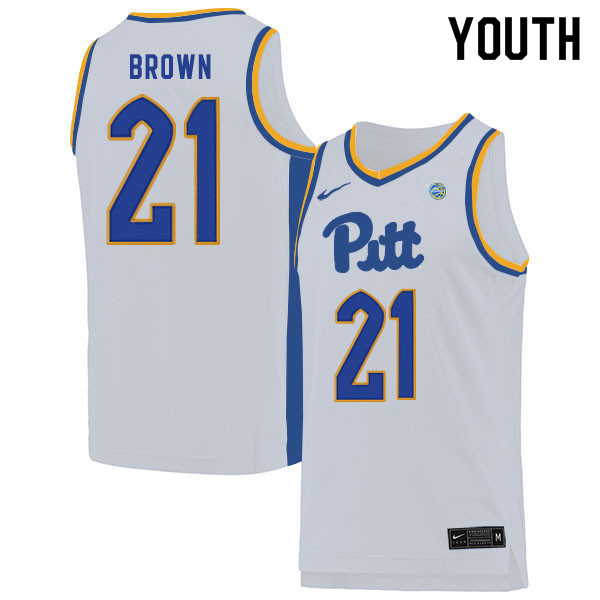 Youth #21 Terrell Brown Pitt Panthers College Basketball Jerseys Sale-White